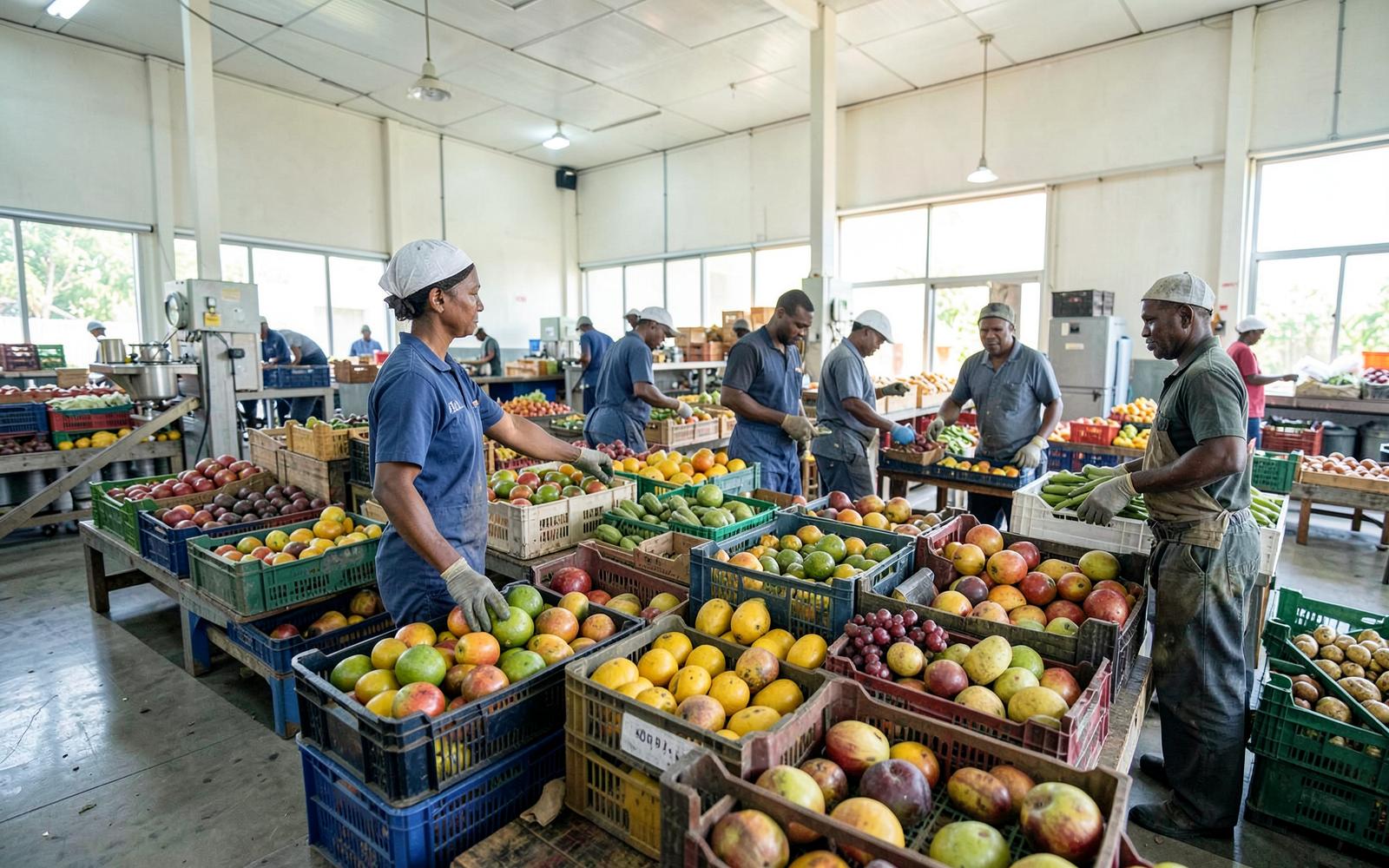 Team sorting and packing fresh fruit at the Orchard Springs packhouse